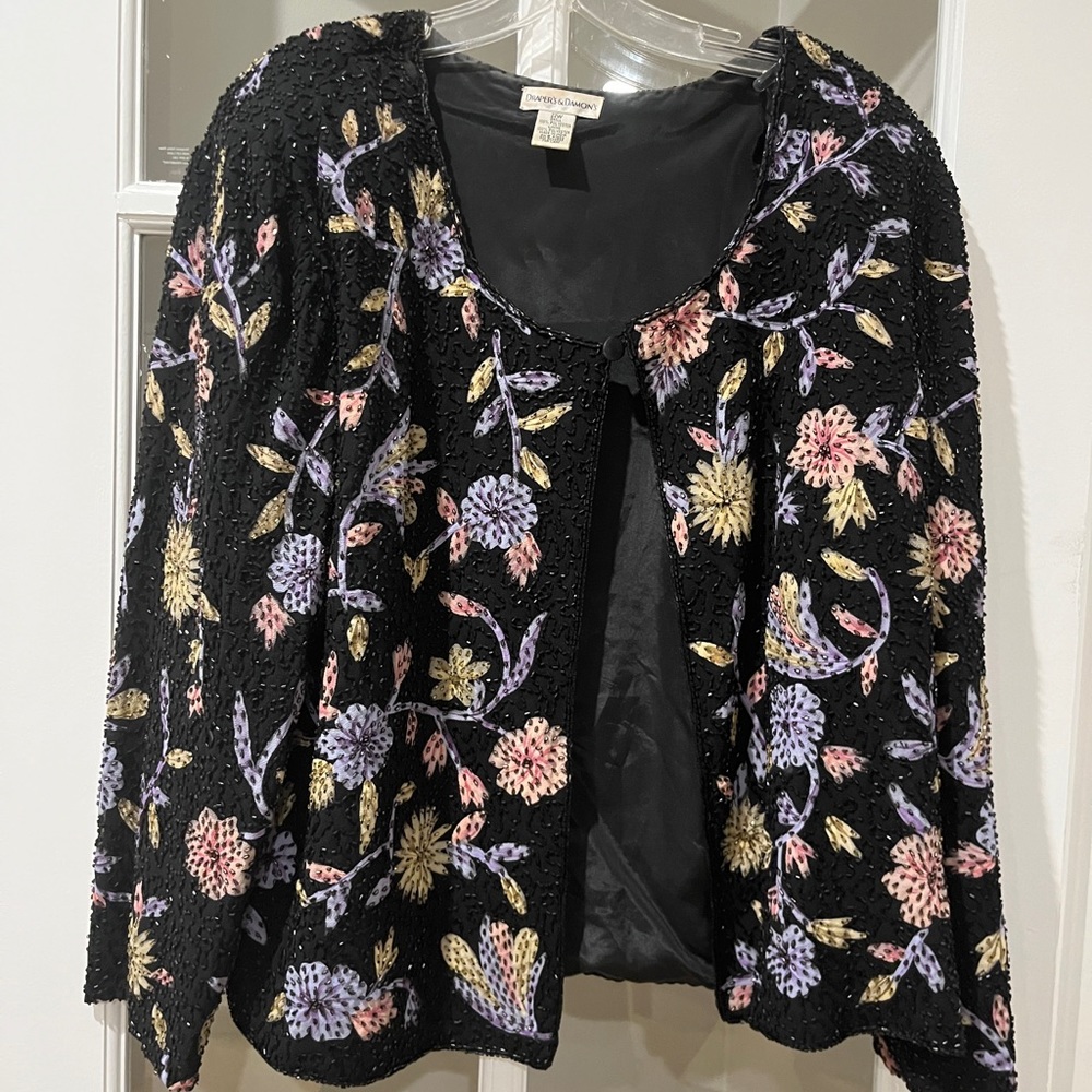 22W Draper’s and Damon’s womens black beaded floral jacket